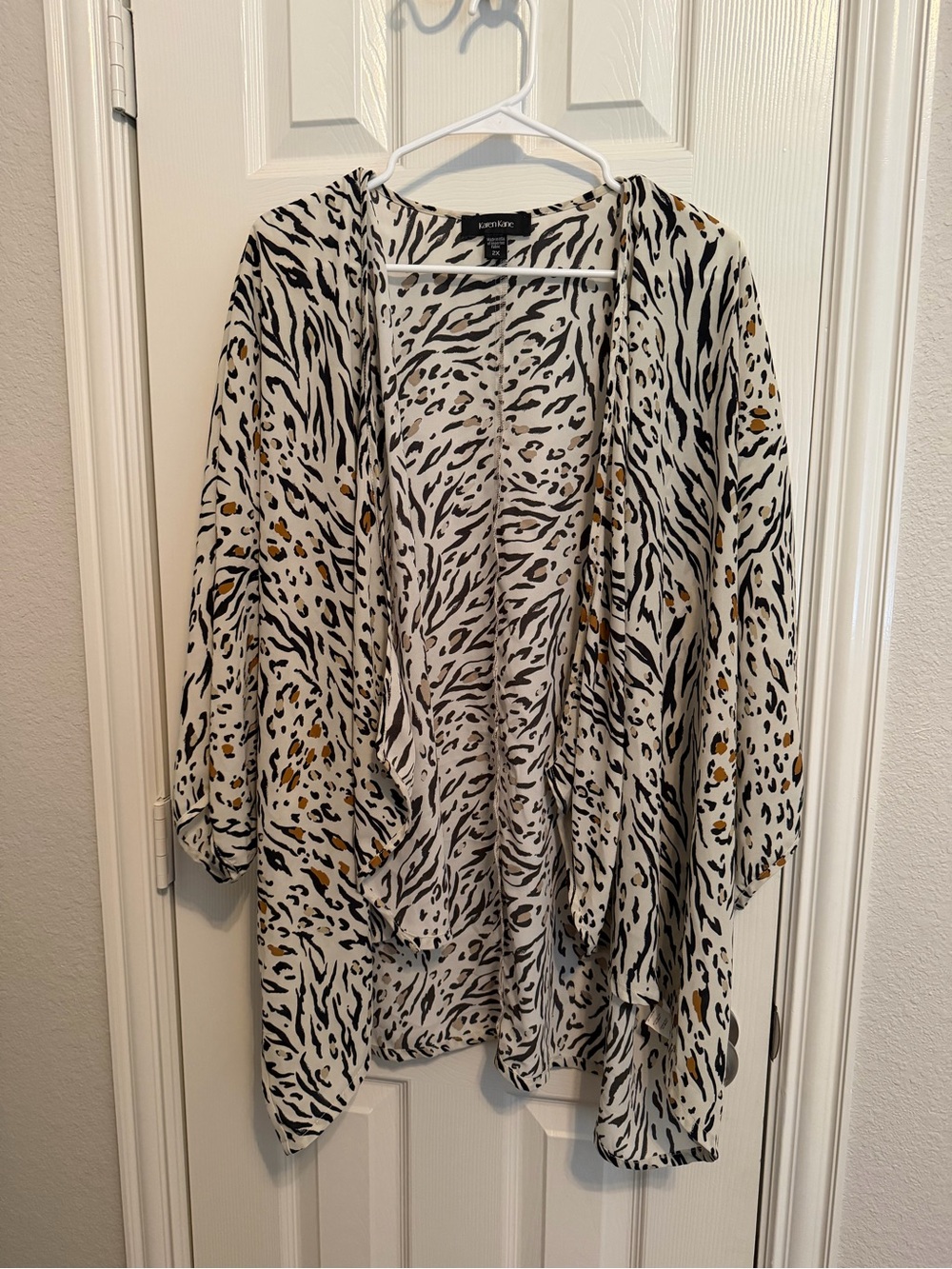 Karen Kane 2X Animal Print Draped Open Front Cardigan Kimono Plus Size